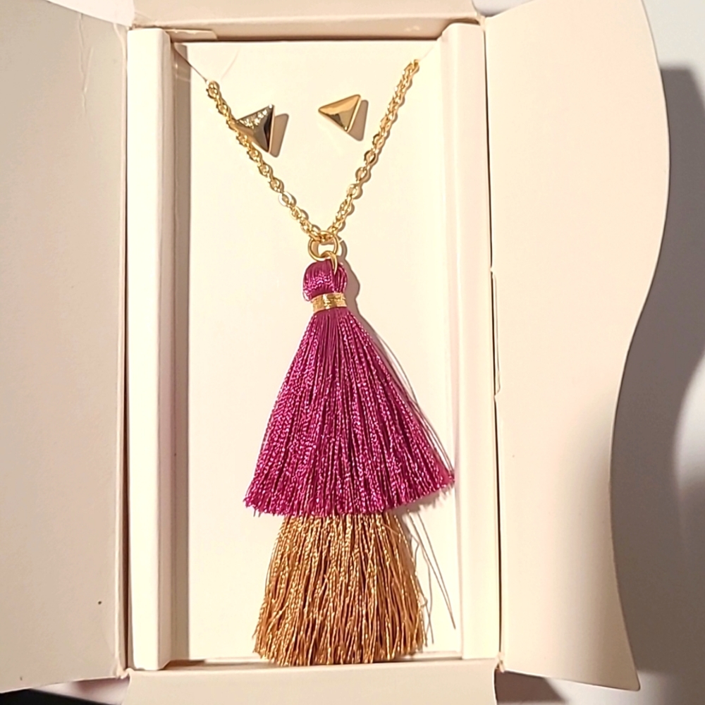 Lily Sky Tassel Necklace and Earrings